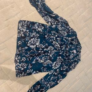 Parker floral blue tie neck blouses XS